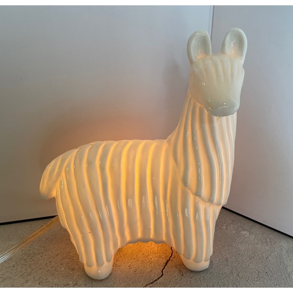 Vintage MCM Fabbri Art Style White Ceramic Llama Accent Lamp Alpaca Light